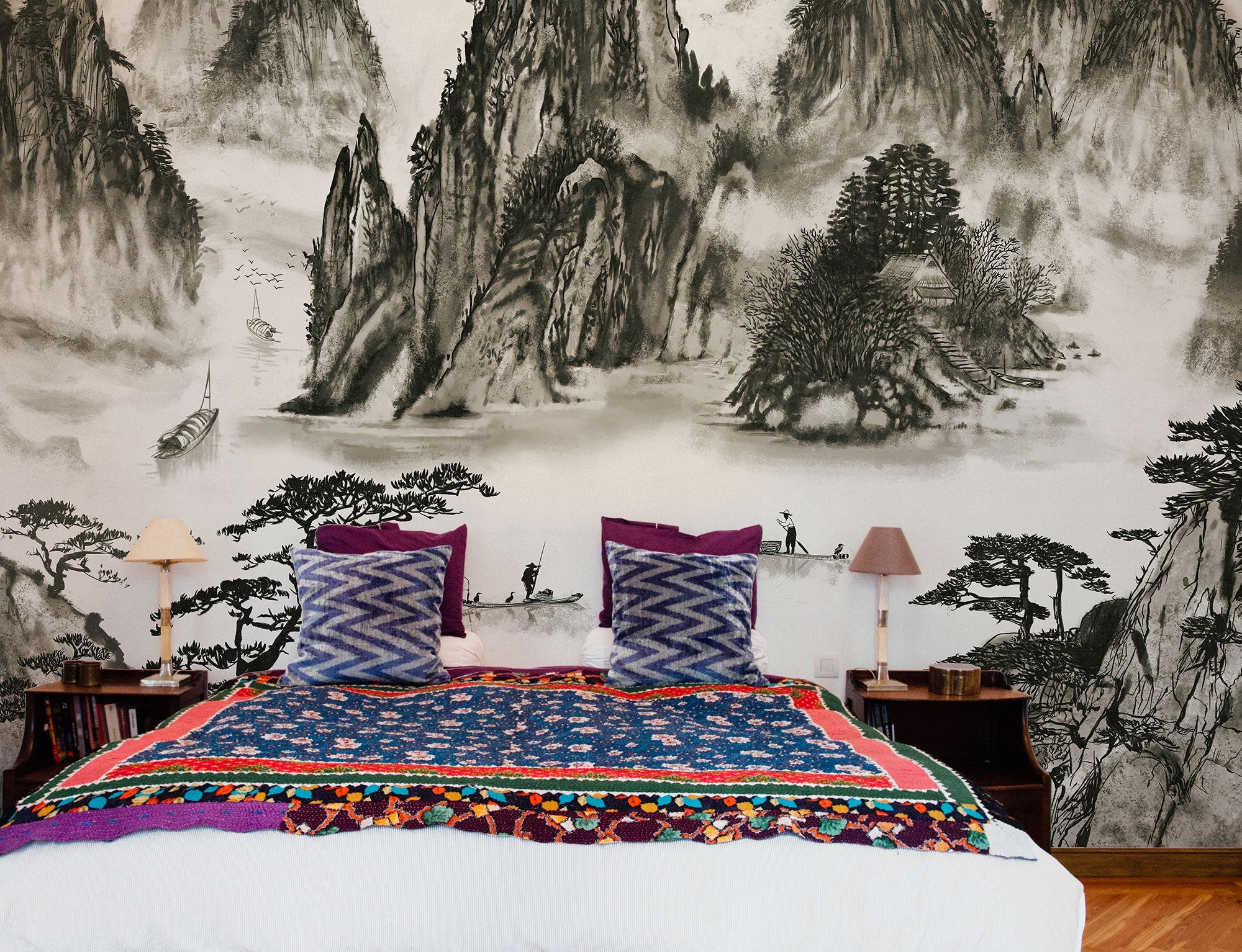Sumi Coal Random Chinoiseries II Mural by Coordonné (400x280cm)