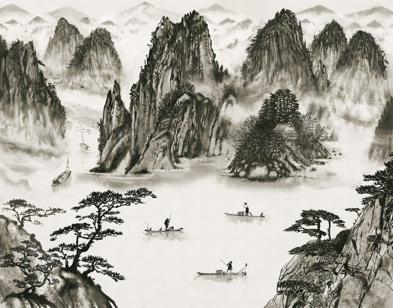 6300084 Sumi Black/white Tempo Mural by Coordonné