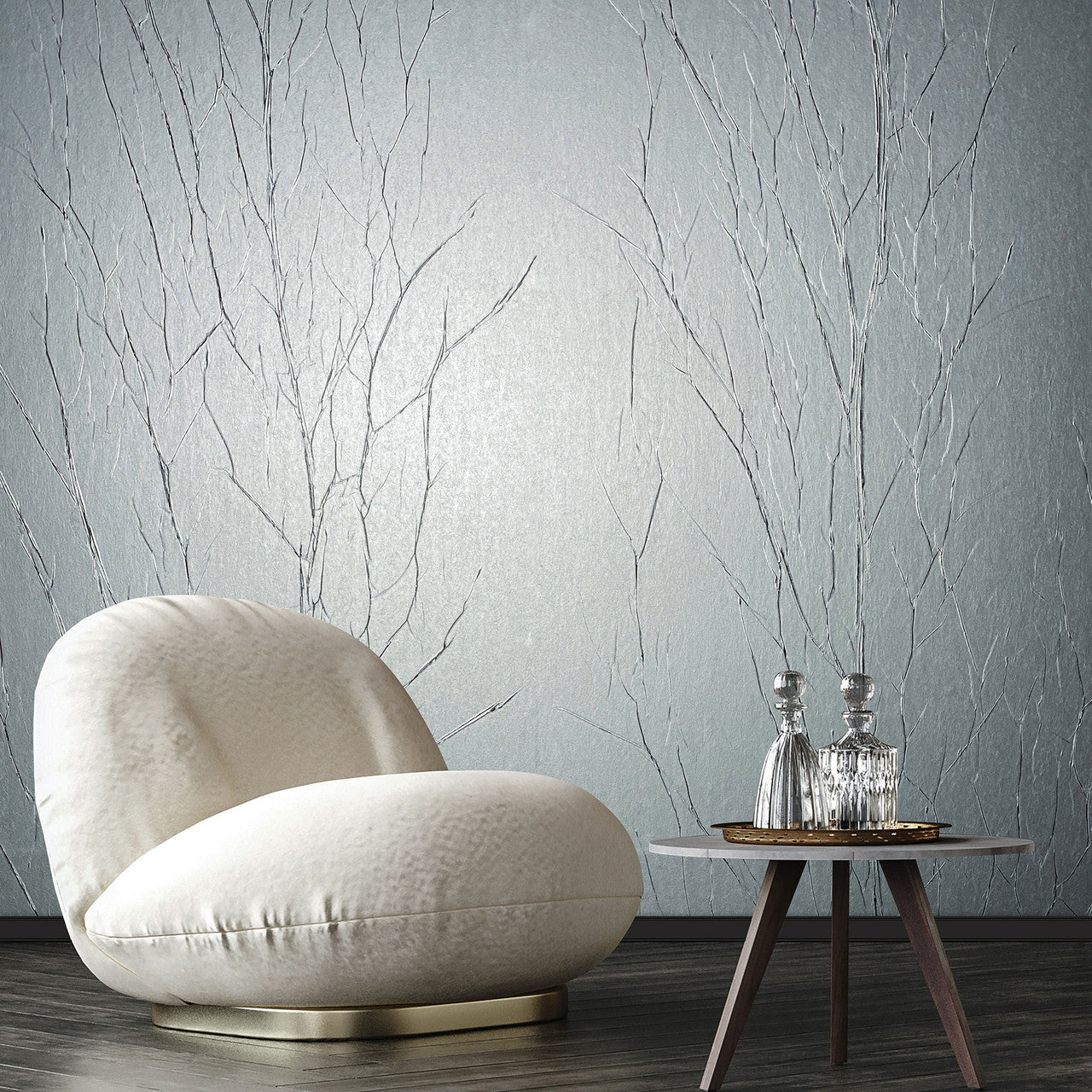 63425 Crinkle Natural Opulence Platinum Wallpaper By Galerie