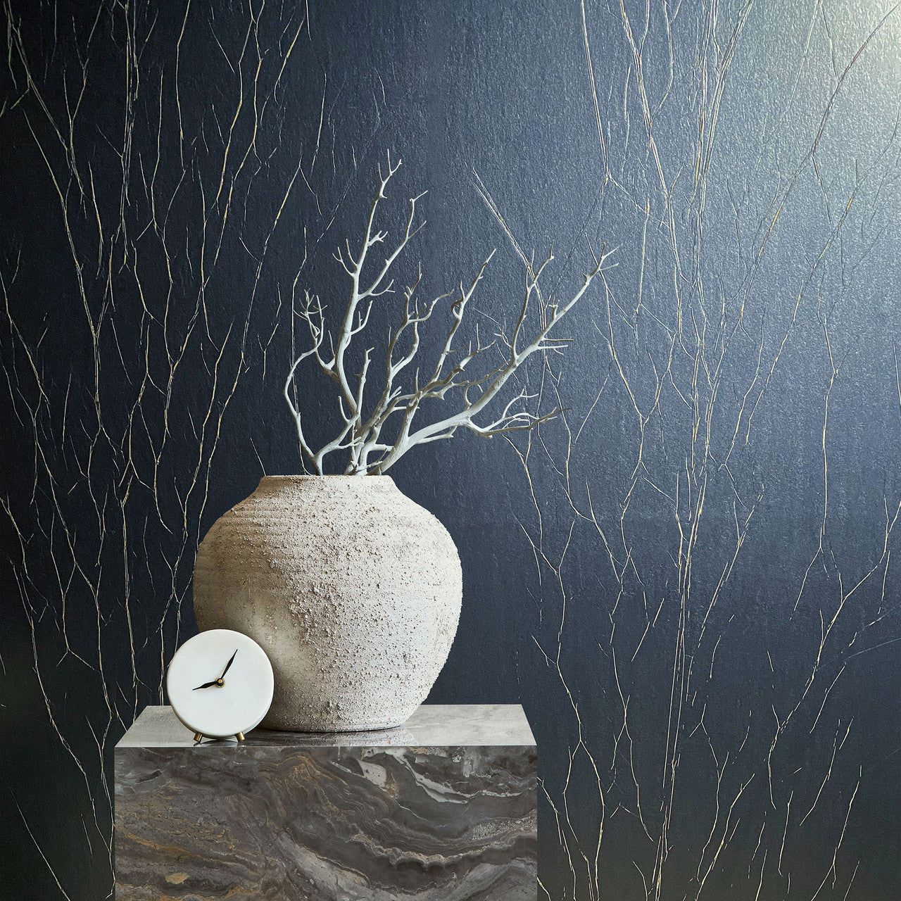 63426 Crinkle Natural Opulence Blue Gold Wallpaper By Galerie