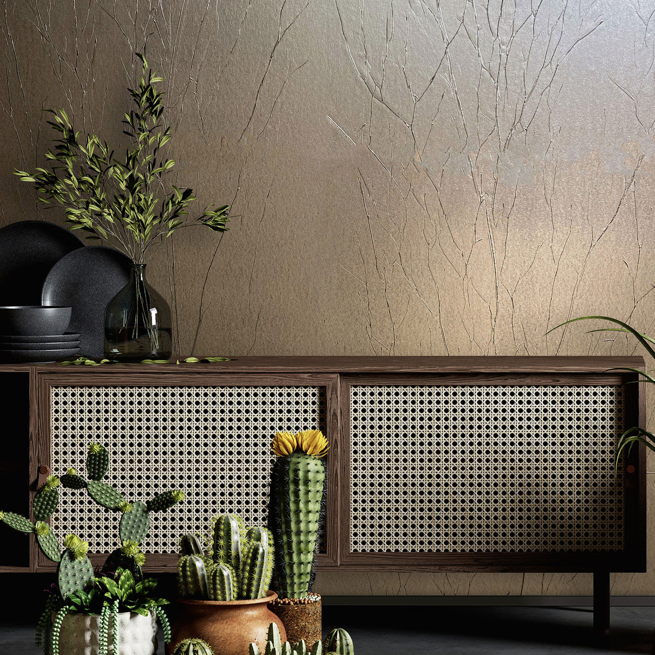 63434 Crinkle Natural Opulence Bronze Wallpaper By Galerie