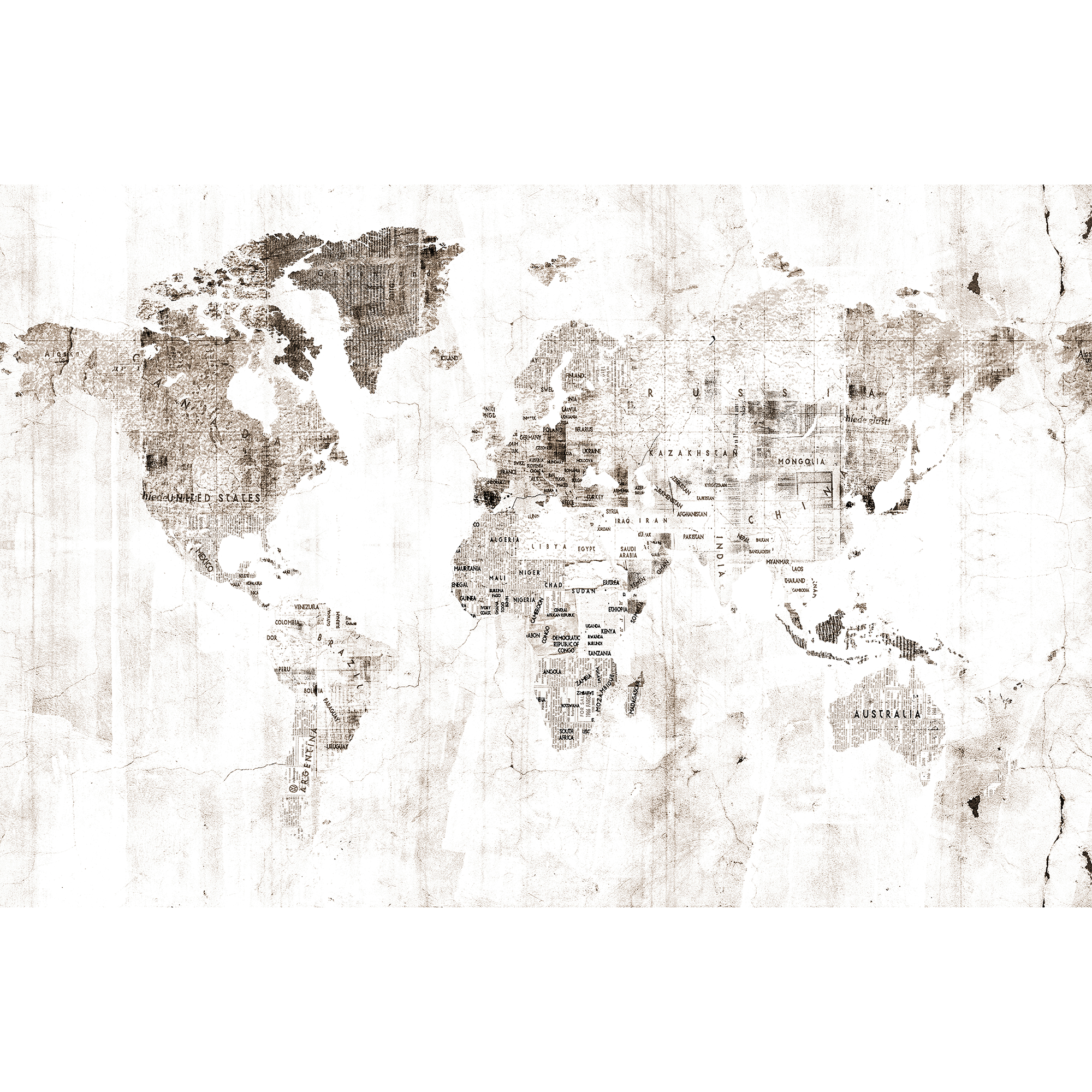 Newspaper Map Sepia Random Papers Mural by Coordonné