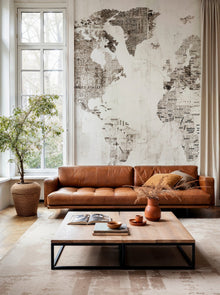 6500106 Newspaper Map Sepia Random Papers Mural by Coordonné