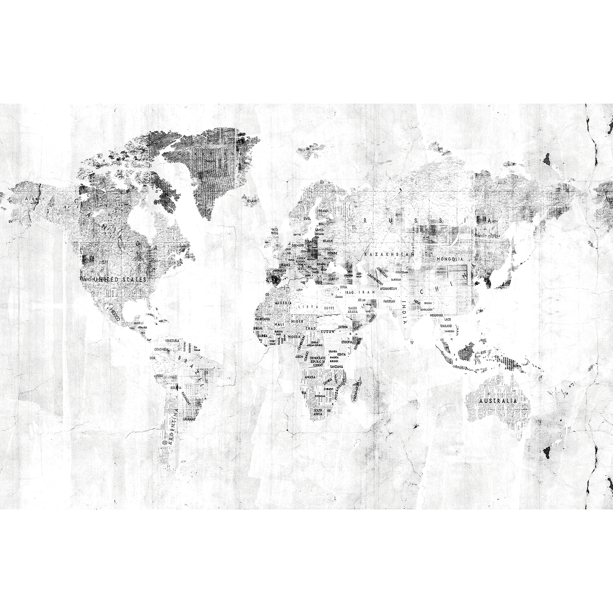 Newspaper Map White Random Papers Mural by Coordonné