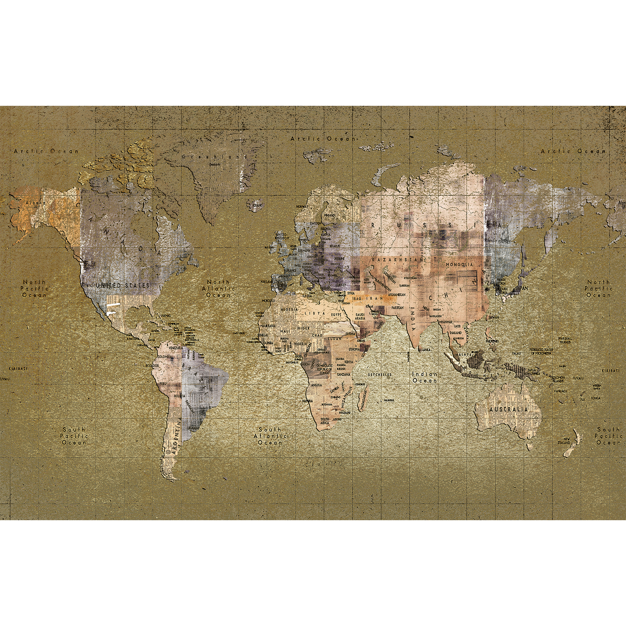 Newspaper Map Color Random Papers Mural by Coordonné