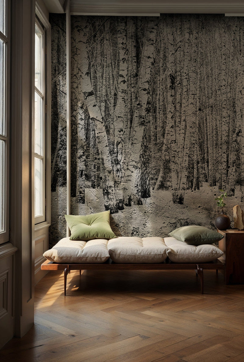 6500201 Broken Forest Black Random Papers Mural by Coordonné