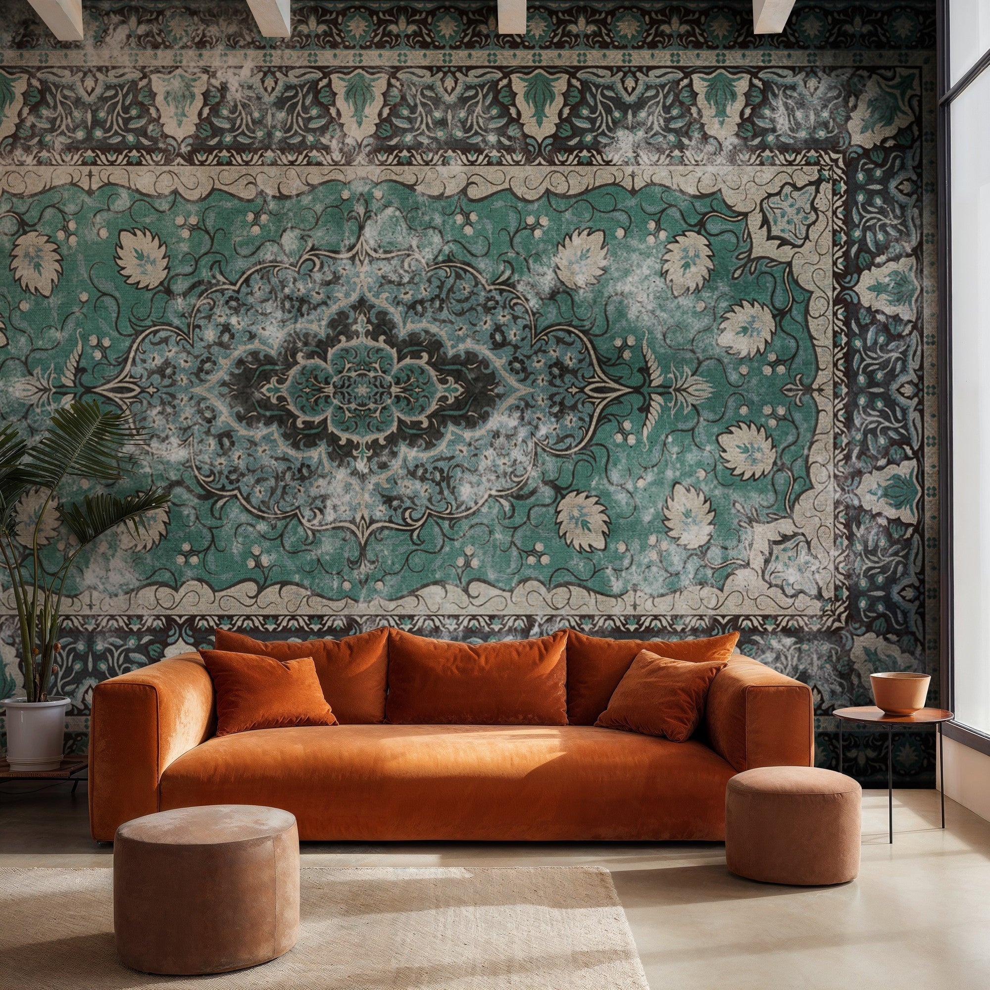 6500317 Floral Rug Turquoise Random Papers Mural by Coordonné