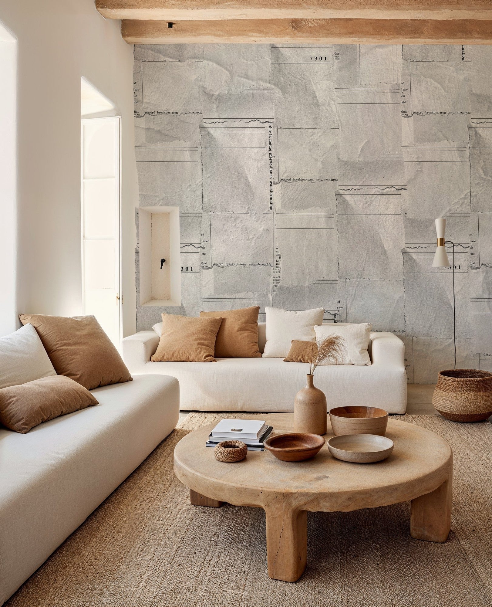 6500504 Newspaper Pieces Grey Random Papers Mural by Coordonné