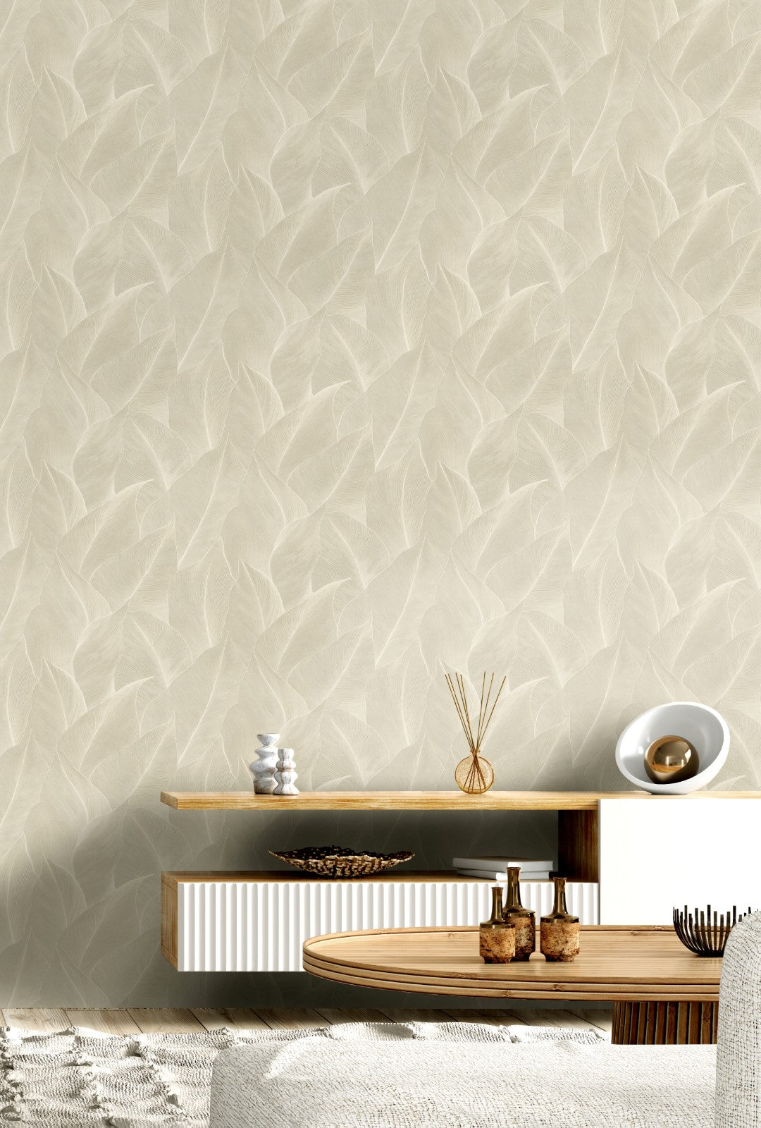 66320 Anthurium Cream Wallpaper by Holden Decor