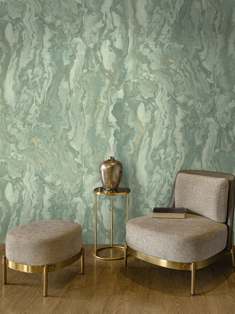 66330 Thassos Marble Duck Egg Wallpaper by Holden Decor