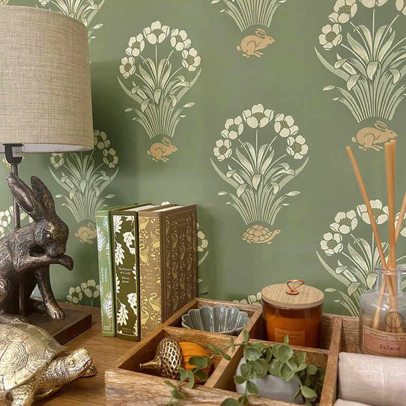 6655 Tortoise & Hare Sage Wallpaper by Belgravia