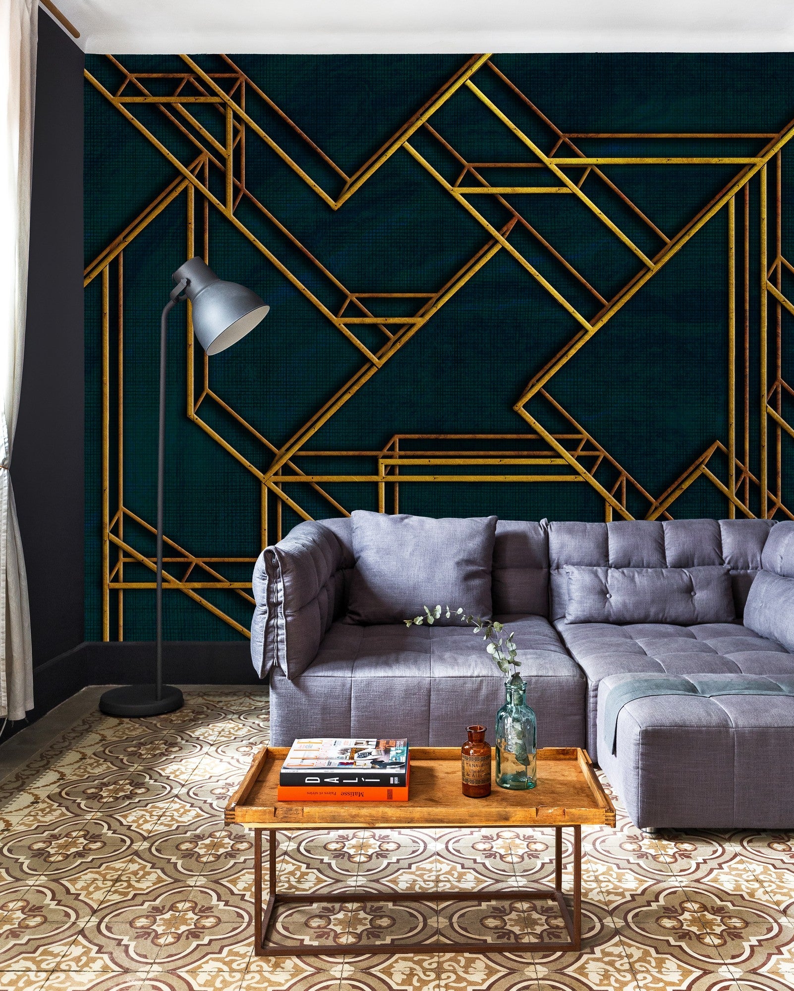 6800207 L Geometric Dark Blue Random Papers II Mural by Coordonné