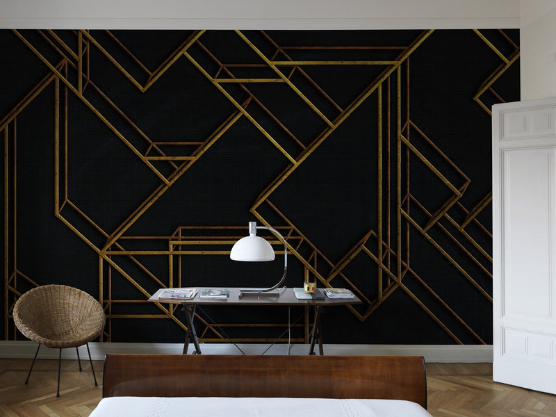 6800209 L Geometric Black Random Papers II Mural by Coordonné