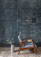 6800304 Old Beiging Map Dark Blue Random Papers II Mural by Coordonné
