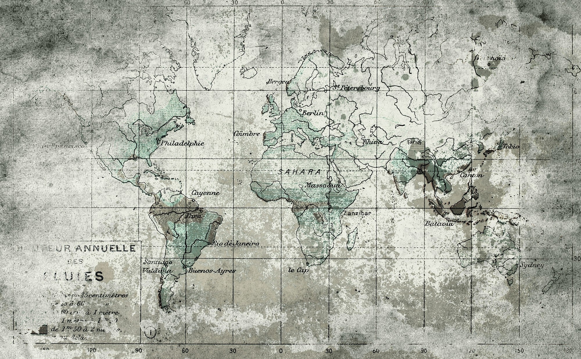 6800305 Old Map Blue Random Papers II Mural by Coordonné