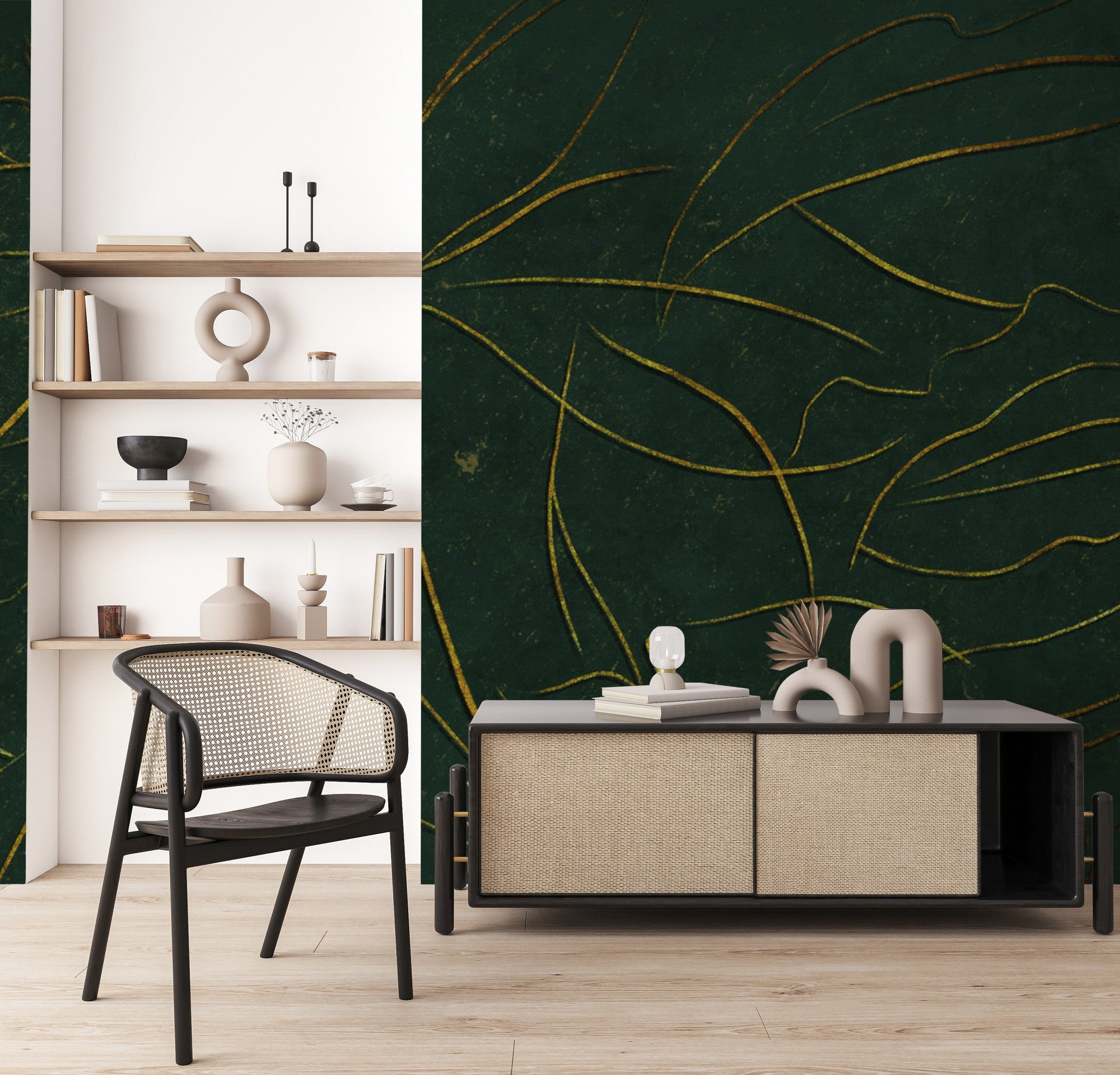 6800408 Abstract Flora Emerald Random Papers II Mural by Coordonné