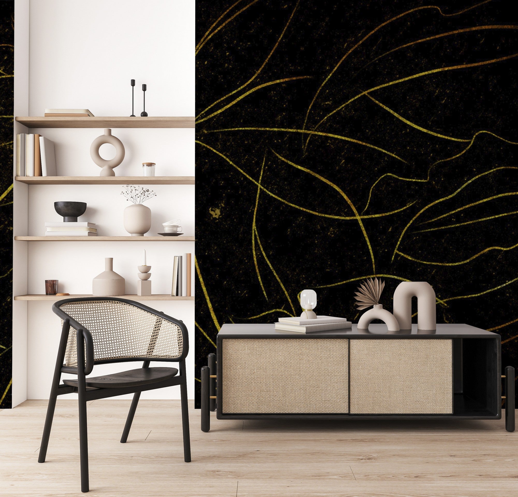 6800409 Abstract Flora Black Random Papers II Mural by Coordonné