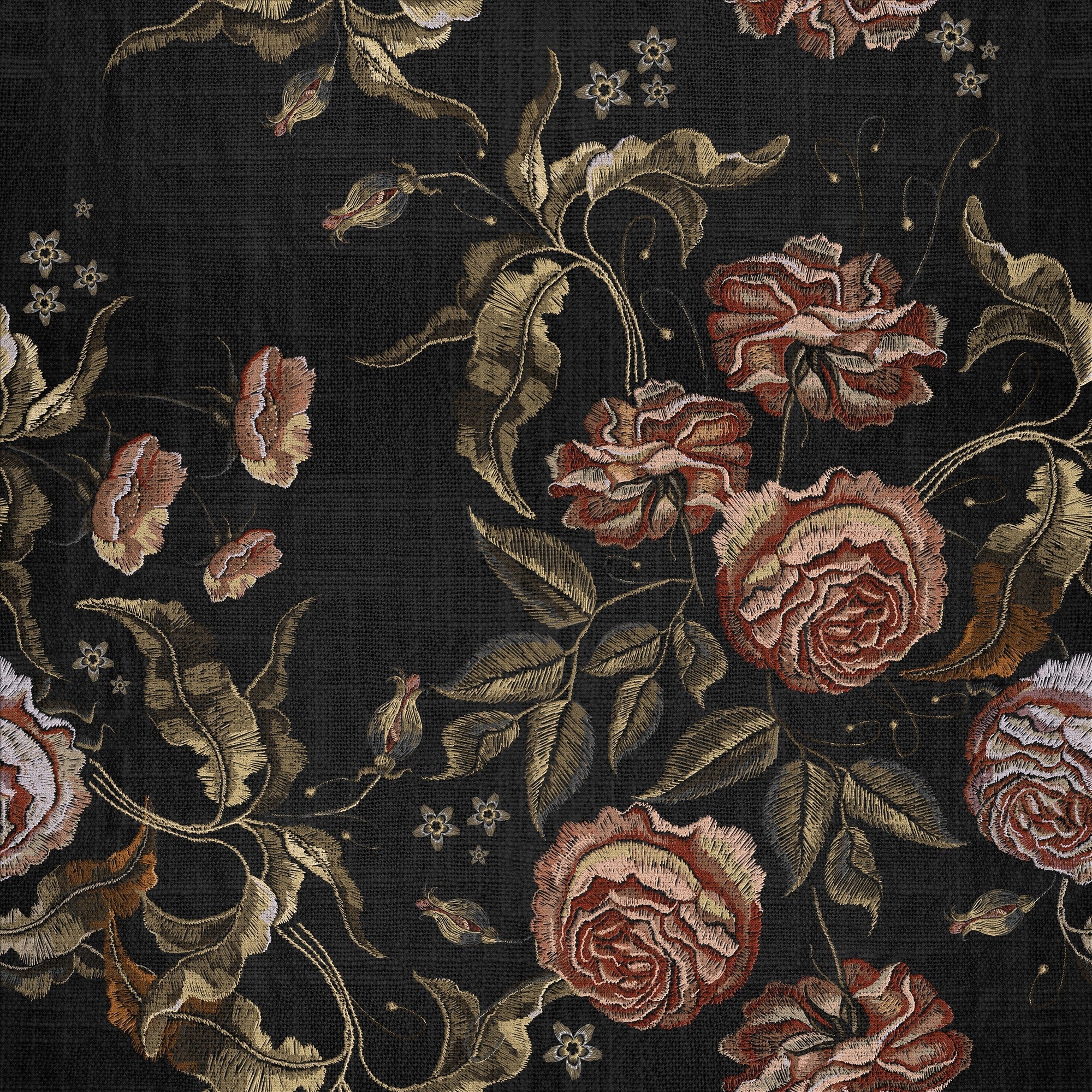 6800416 Embroidery Flora Black Random Papers II Mural by Coordonné