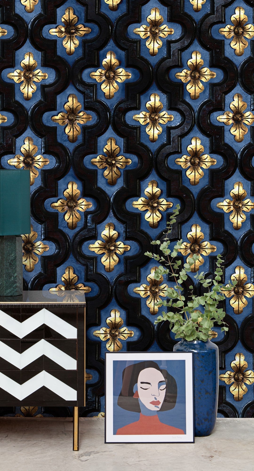 6800604 Carved Indigo Random Papers II Mural by Coordonné