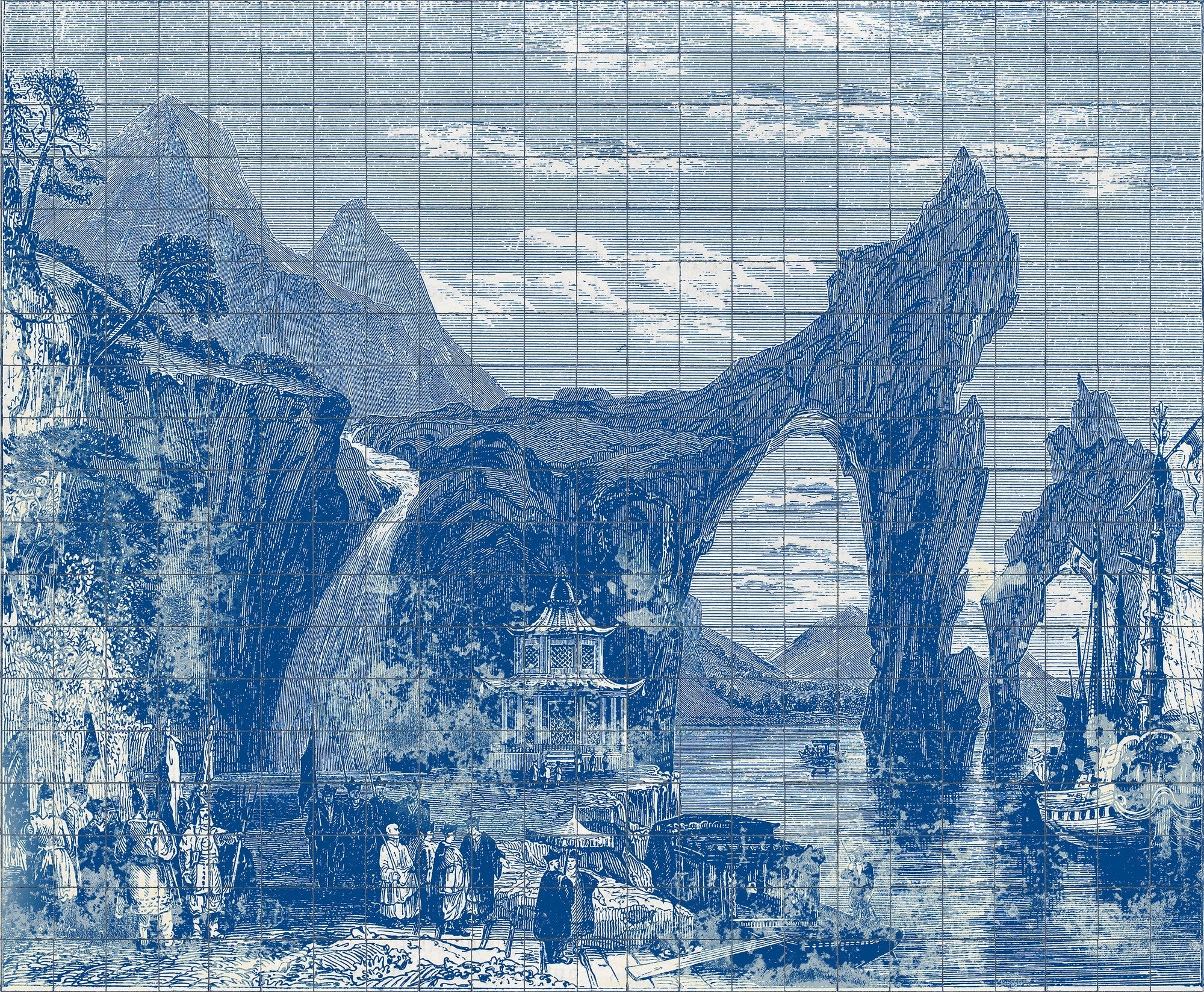 6800607 Illustration Tiles Indigo Random Papers II Mural by Coordonné