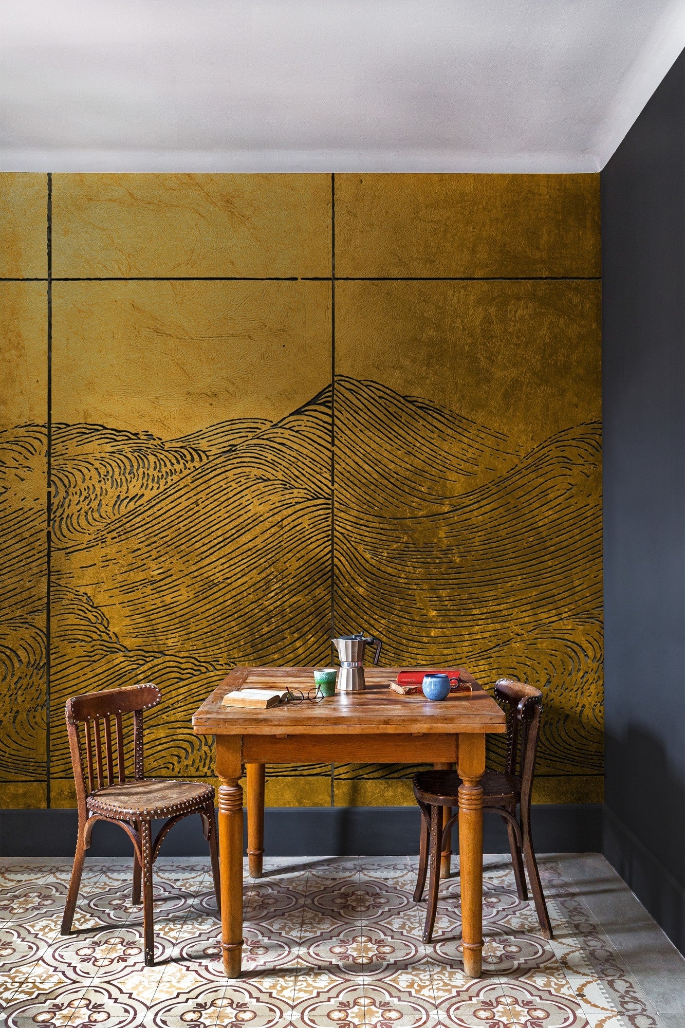 6800708 Waves Gold Random Papers II Mural by Coordonné