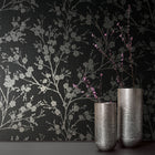 6812-40 Floral Nature Home Black and Silver Wallpaper By Galerie