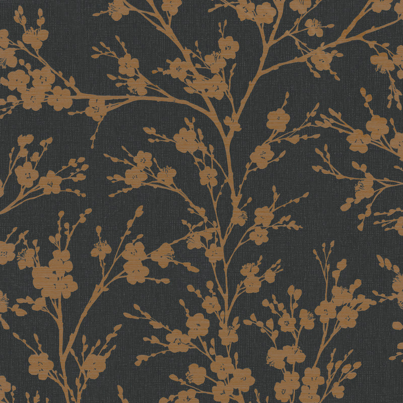 6812-50 Floral Nature Home Black and Gold Wallpaper By Galerie