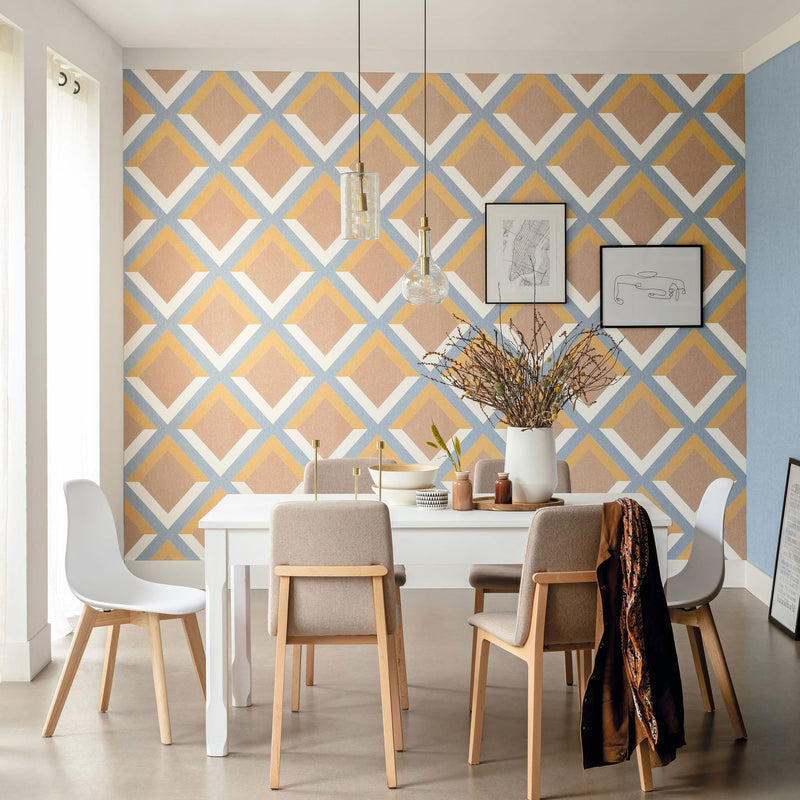 Uni Bleu Doux Chine Line Up Wallpaper by Caselio