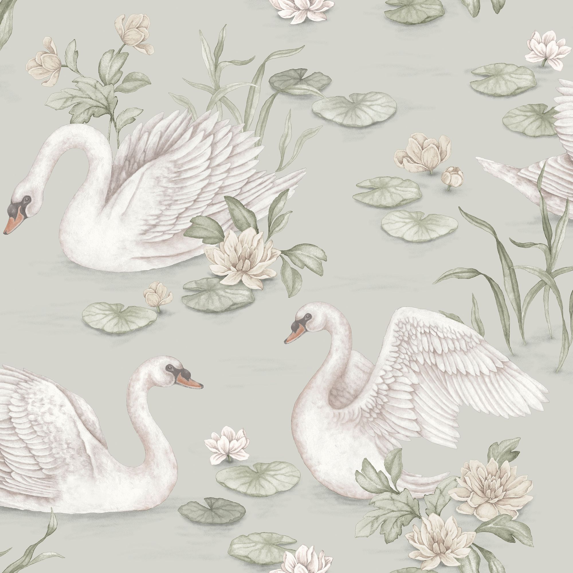 6925 Lily Swan Green and Multi Wallpaper by Boråstapeter