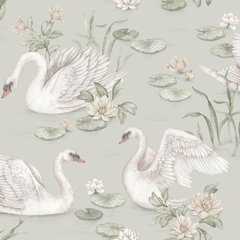 6925 Lily Swan Green and Multi Wallpaper by Boråstapeter