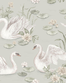6925 Lily Swan Green and Multi Wallpaper by Boråstapeter