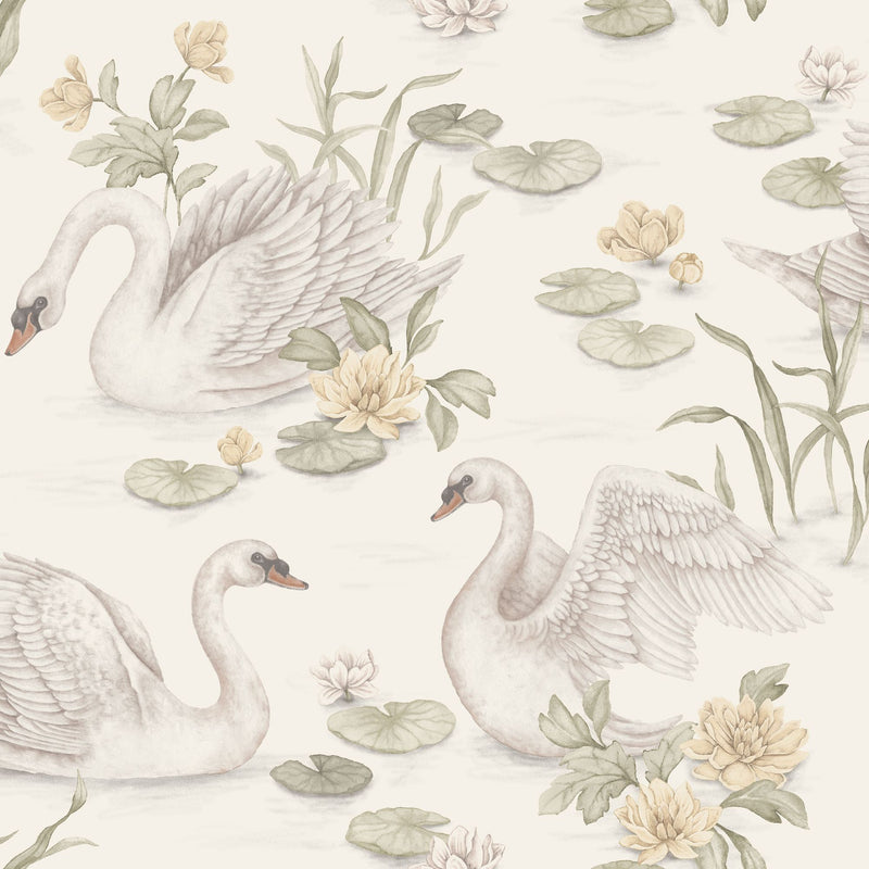 6926 Lily Swan White and Multi Wallpaper by Boråstapeter