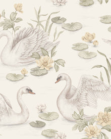 6926 Lily Swan White and Multi Wallpaper by Boråstapeter