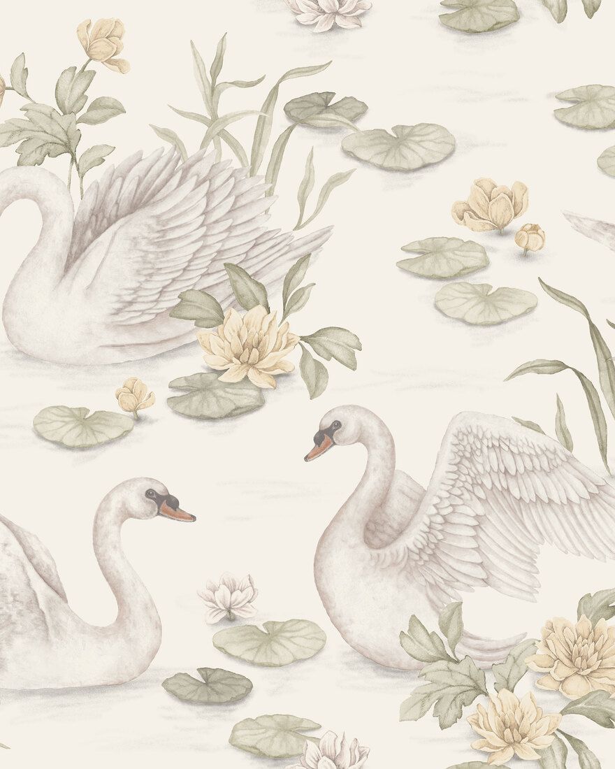 6926 Lily Swan White and Multi Wallpaper by Boråstapeter