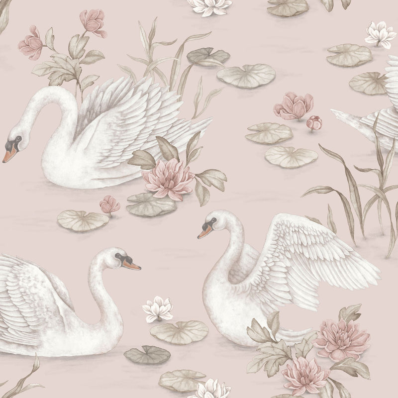 6927 Lily Swan Pink and Multi Wallpaper by Boråstapeter