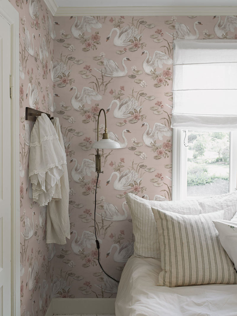 6927 Lily Swan Pink and Multi Wallpaper by Boråstapeter