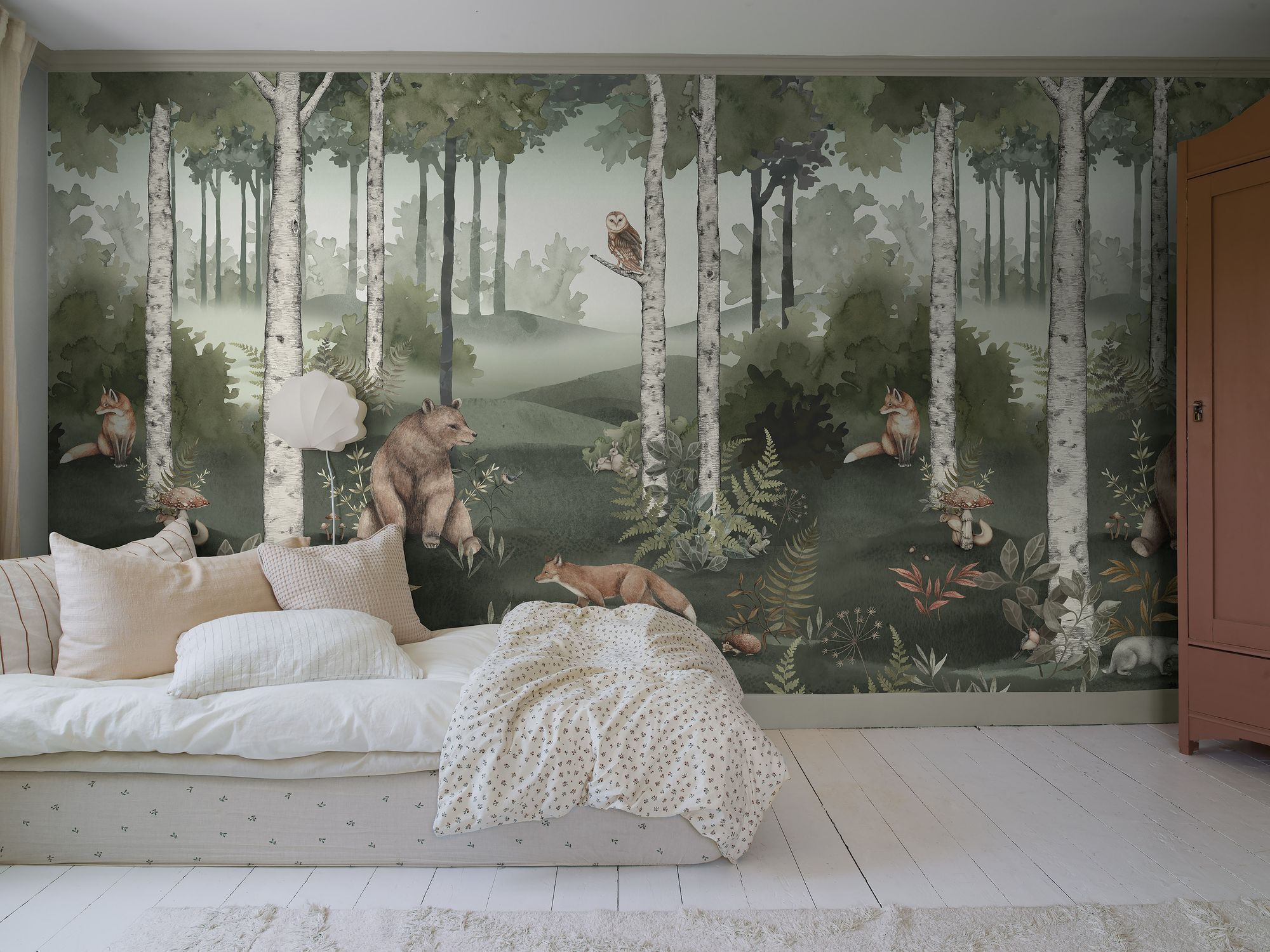 6943 Wild Forest Mural Green and Multi Wallpaper by Boråstapeter