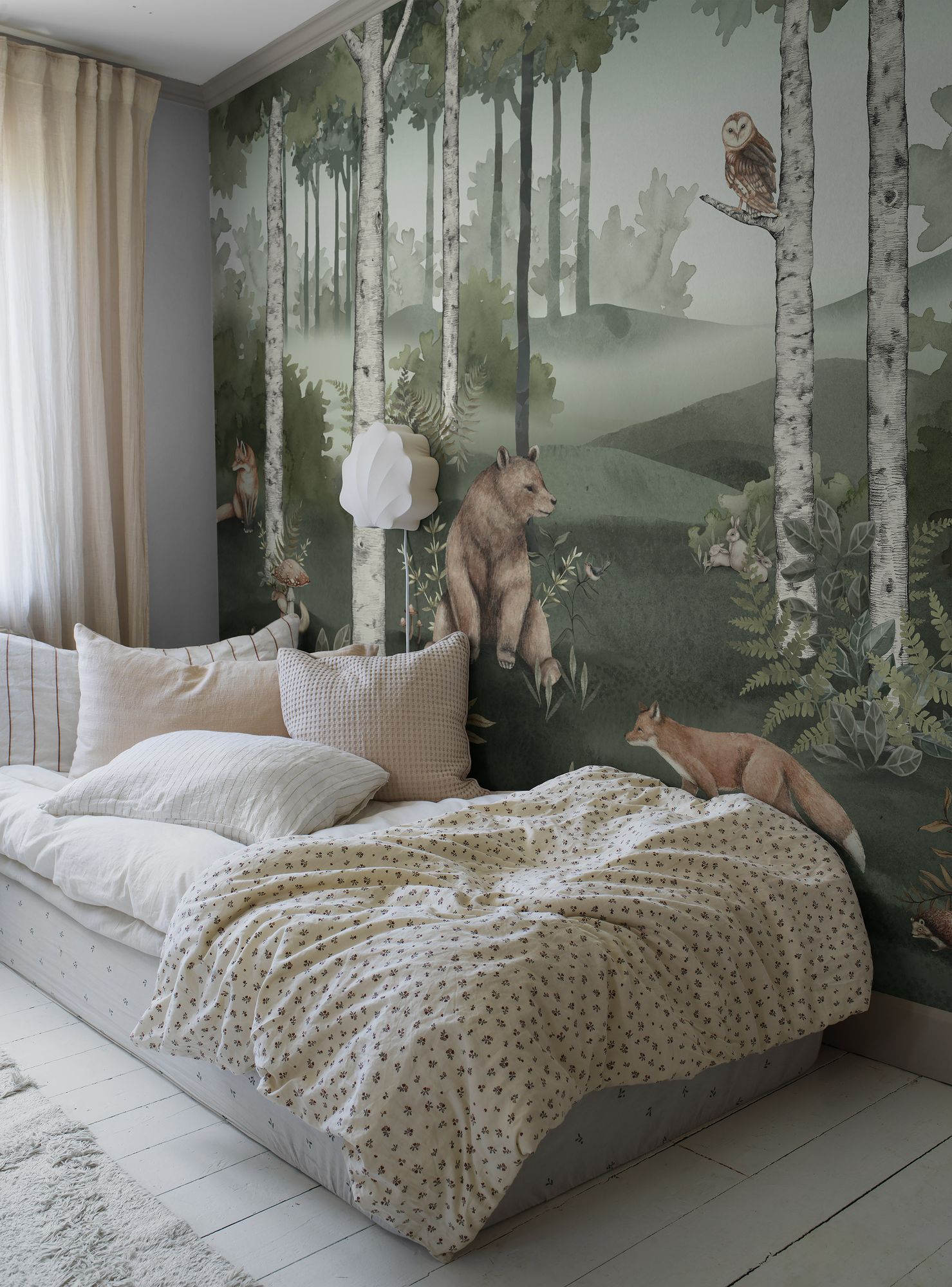 6943 Wild Forest Mural Green and Multi Wallpaper by Boråstapeter