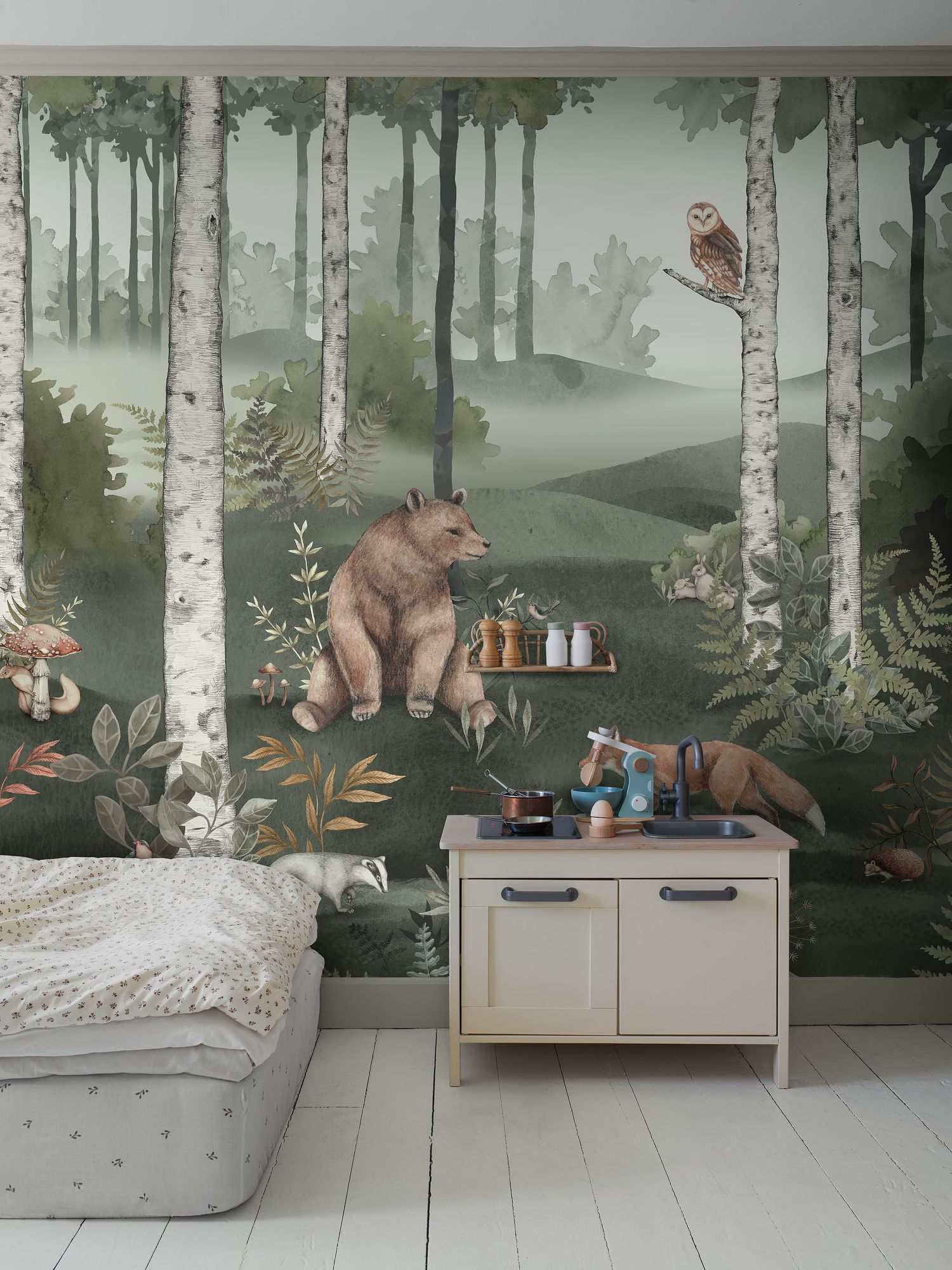6943 Wild Forest Mural Green and Multi Wallpaper by Boråstapeter