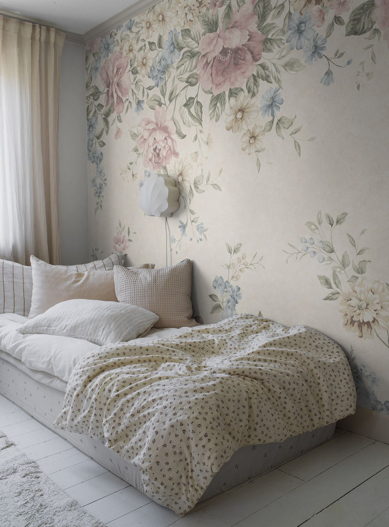 6944 Flower Garden Mural Multi and Beige Wallpaper by Boråstapeter