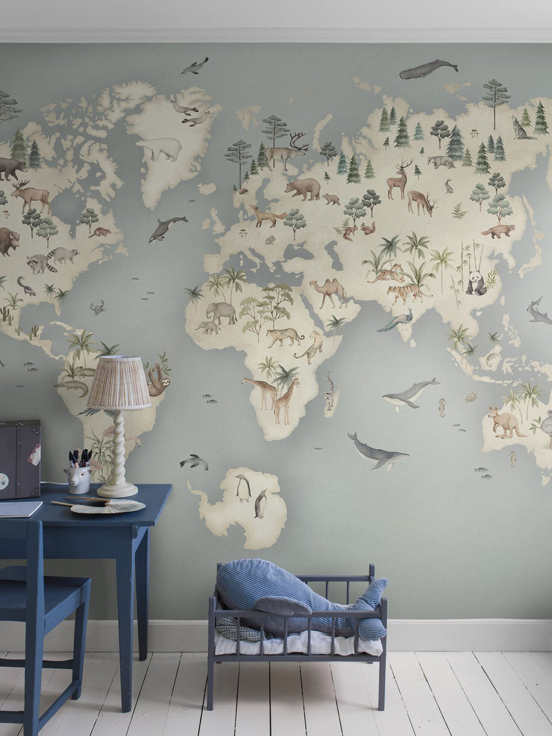 6946 Little Explorer Mural Blue and Multi Wallpaper by Boråstapeter