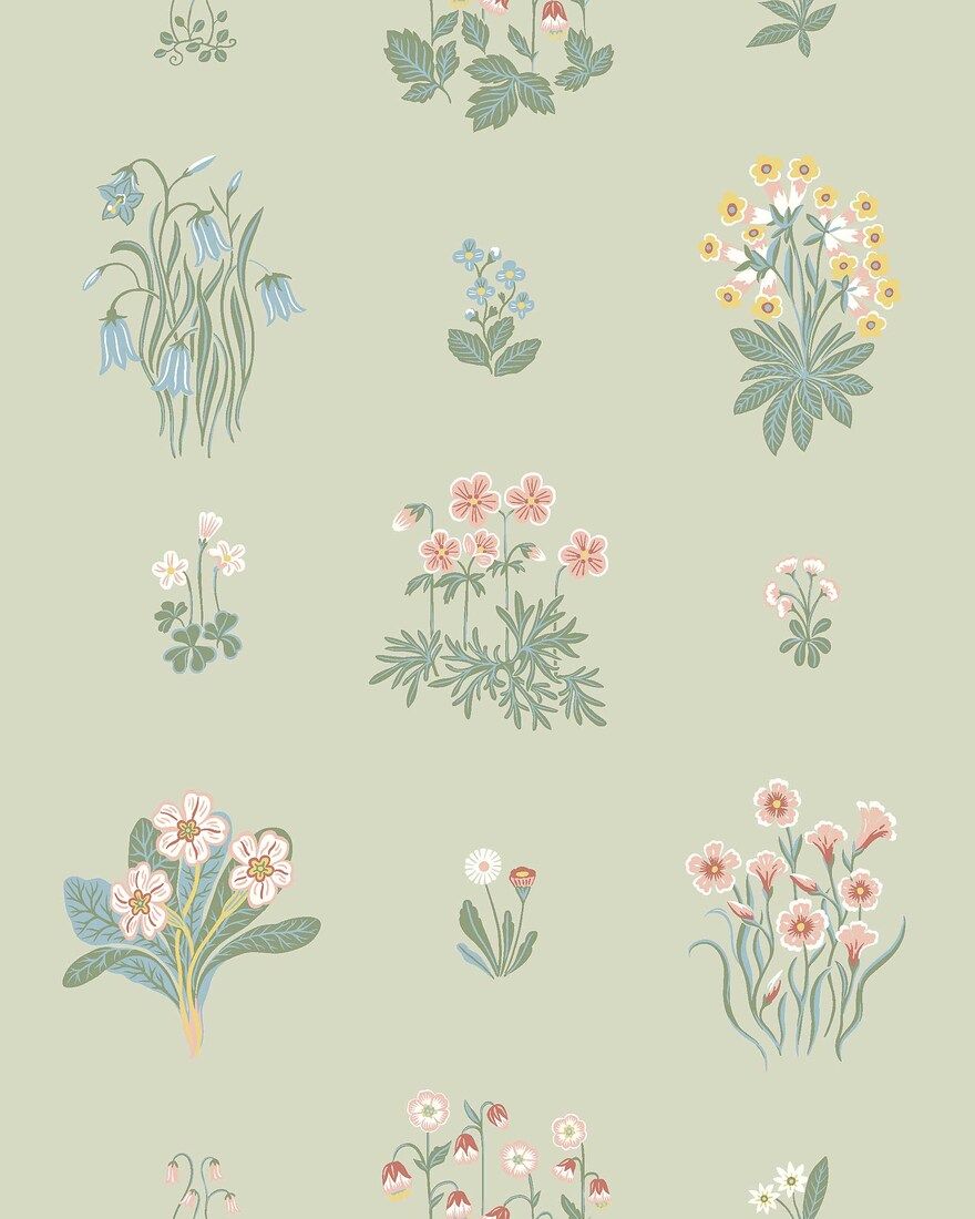 6950 Ängsflora Green and Multi Wallpaper by Boråstapeter