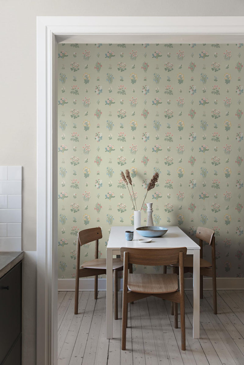 6950 Ängsflora Green and Multi Wallpaper by Boråstapeter