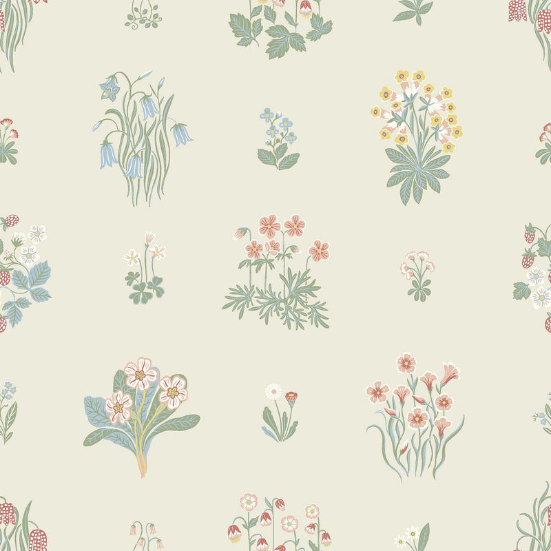 6951 Ängsflora Beige and Multi Wallpaper by Boråstapeter