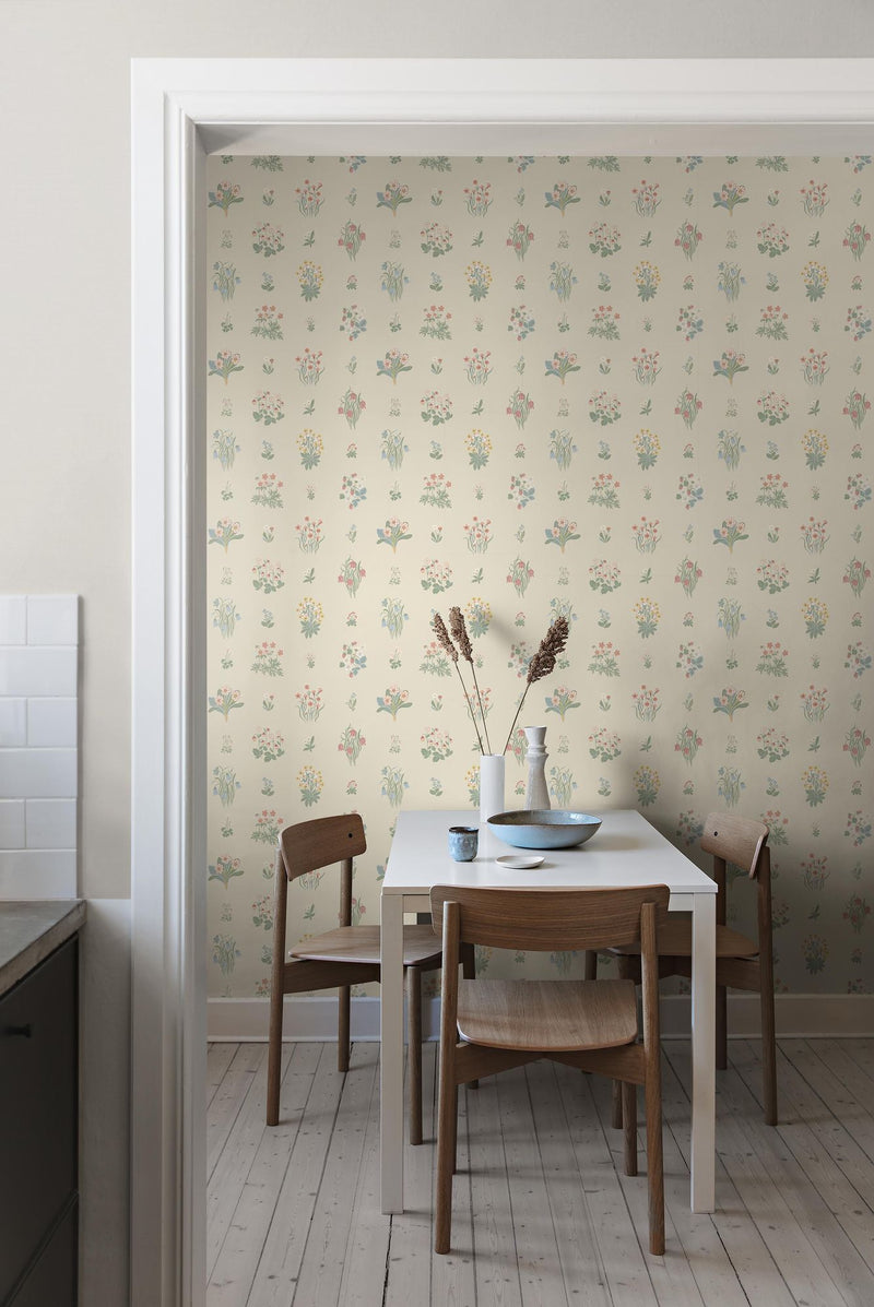 6951 Ängsflora Beige and Multi Wallpaper by Boråstapeter
