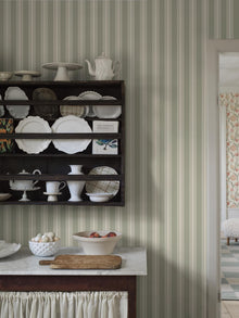 6959 Gunnebo Green and White Wallpaper by Boråstapeter