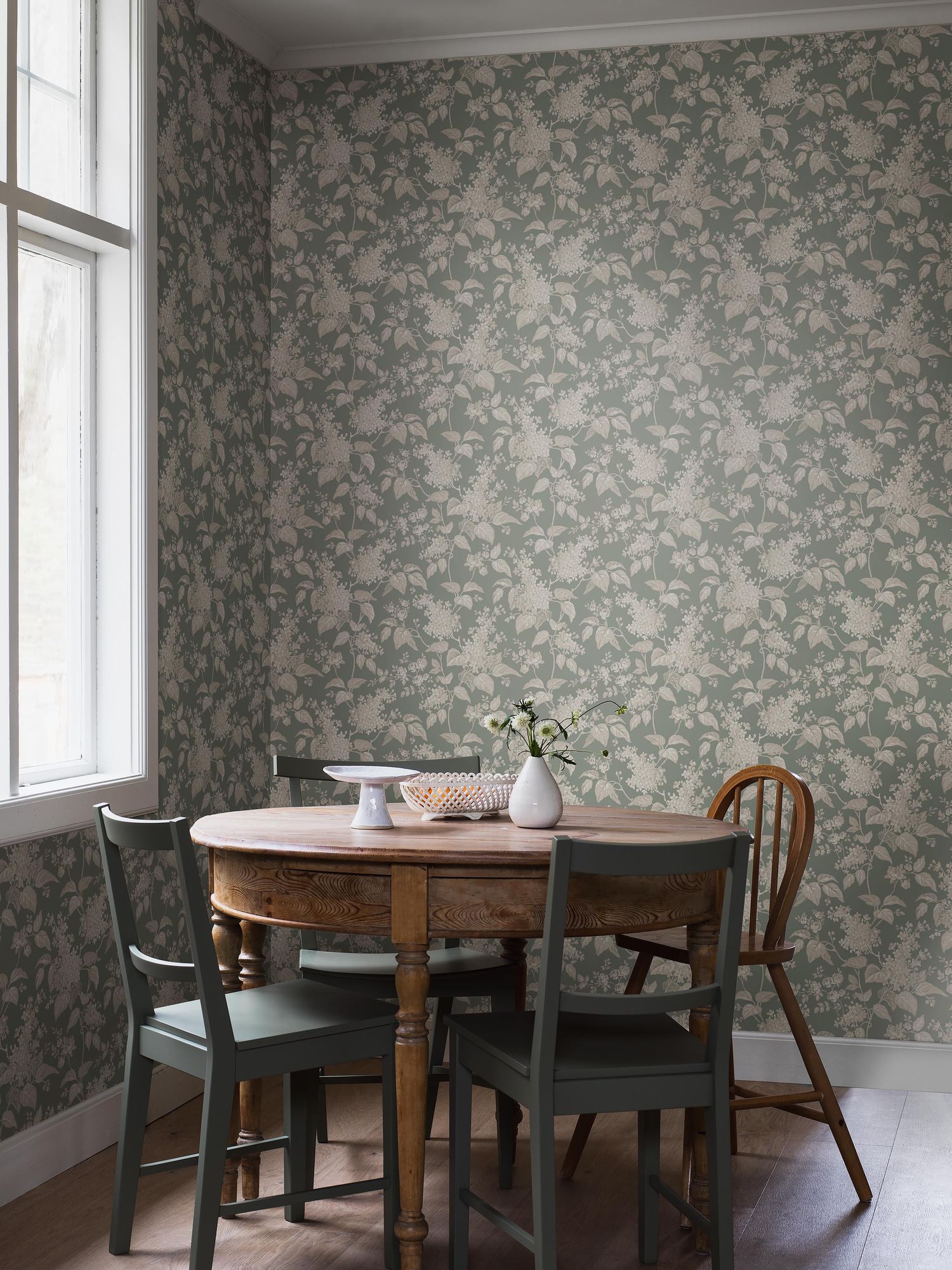 6963 Syren Green and Beige Wallpaper by Boråstapeter
