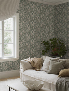 6963 Syren Green and Beige Wallpaper by Boråstapeter