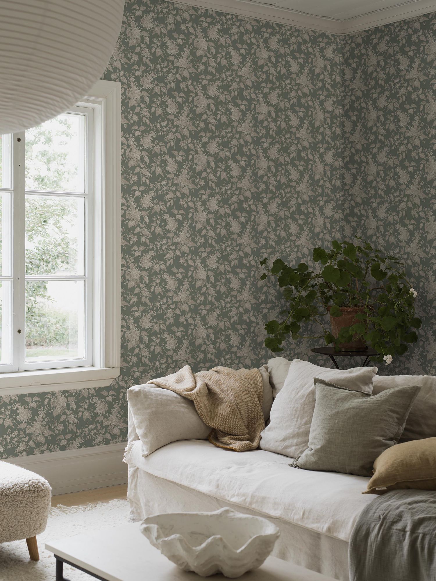 6963 Syren Green and Beige Wallpaper by Boråstapeter