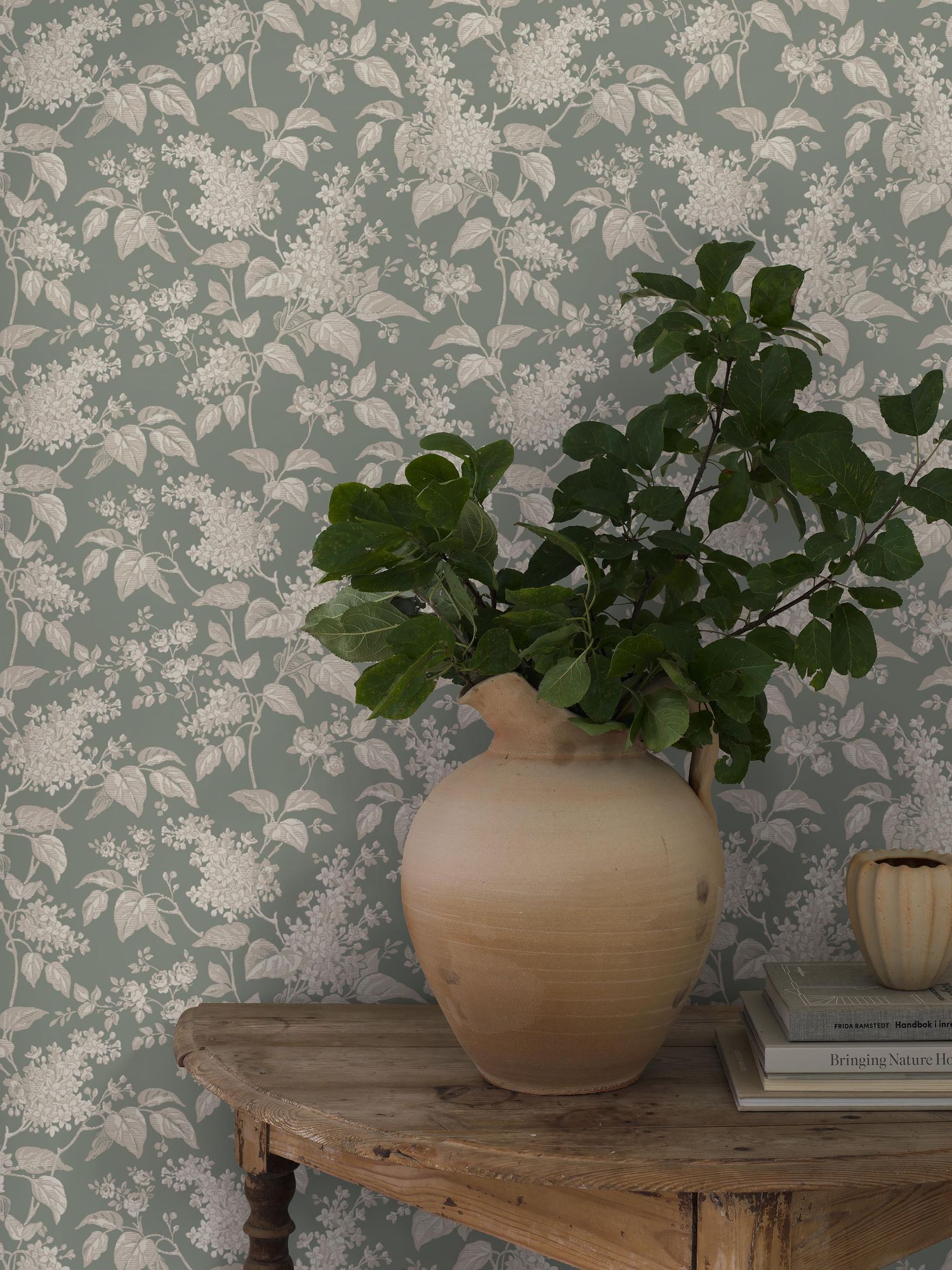 6963 Syren Green and Beige Wallpaper by Boråstapeter